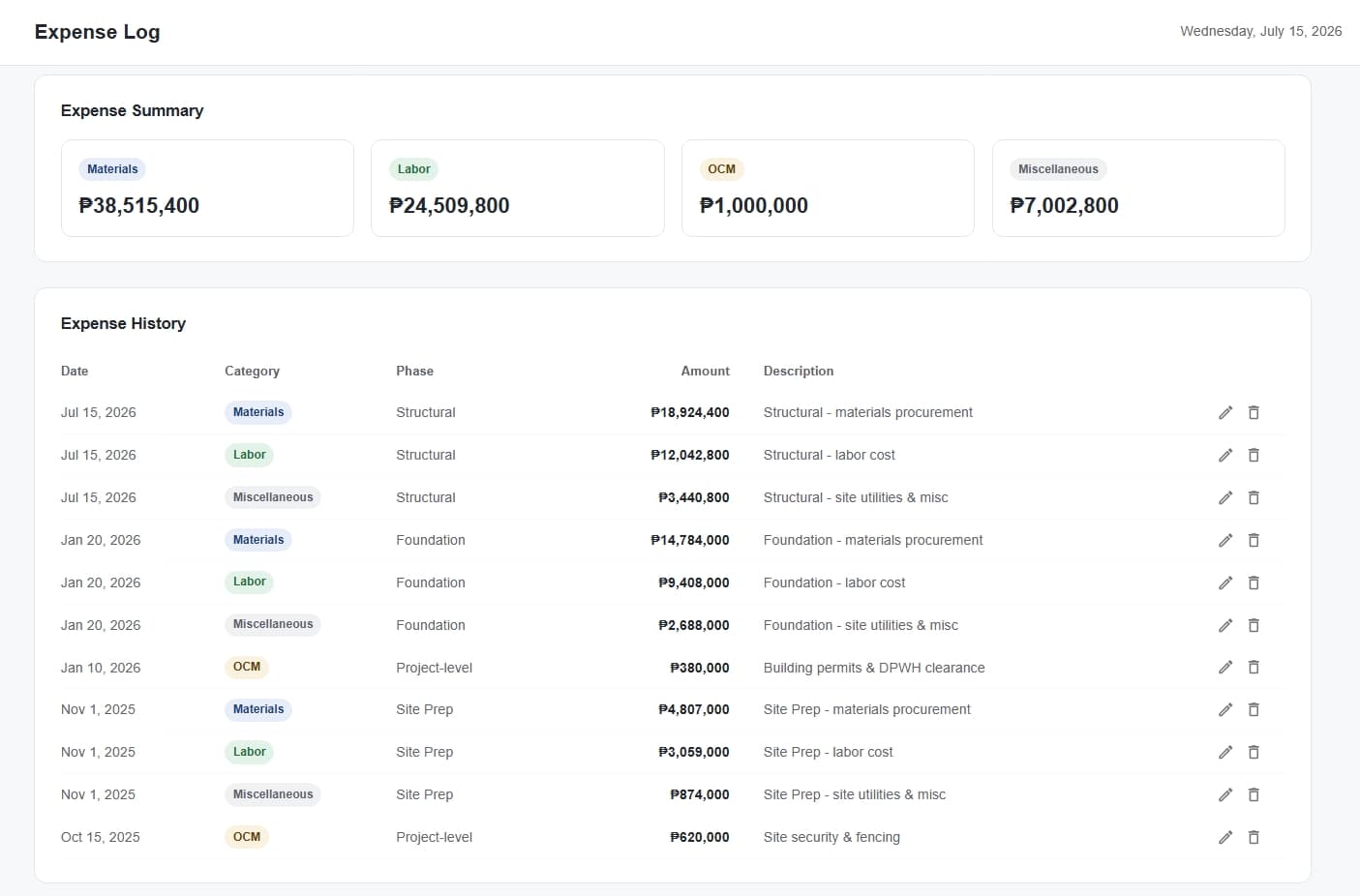 Expense Log screenshot